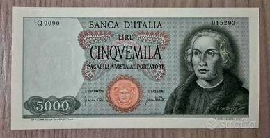 Banconota Italiana 5.000 Lire Colombo, 20/01/1970.