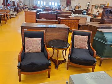 SET 2 POLTRONE + TAVOLINO ROTONDO MARMO NERO 