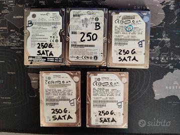Lotto 5 HDD Laptop 2,5 250GB testati funzionanti 