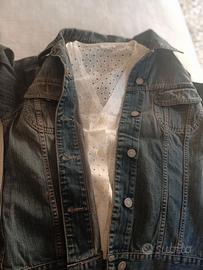giubbotto jeans Sisley e camicia pizzo di cotone