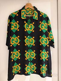 Gucci Camicia Seta GG Supreme Verde/Nero