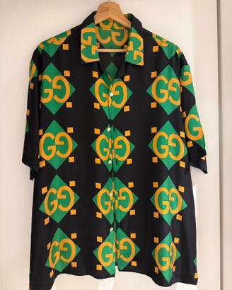 Gucci Camicia Seta GG Supreme Verde/Nero