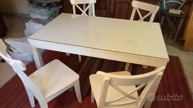 Tavolo Ikea allungabile +  vetro + 4 sedie ikea