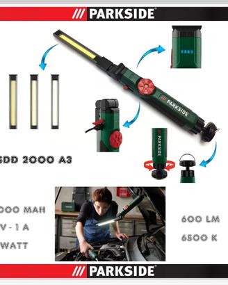 Parkside Lampada Led Ricaricabile Torcia PSDD 2000