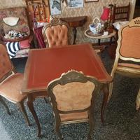 Tavolo da gioco antico con 4 poltroncine abbinate