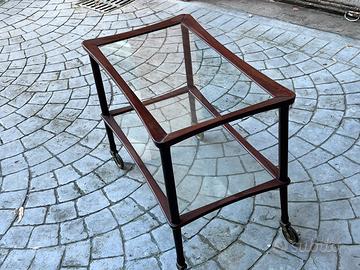 Carrello vintage legno e vetro anni ‘60 con ruote