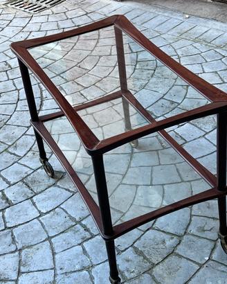 Carrello vintage legno e vetro anni ‘60 con ruote