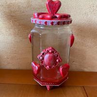 Barattolo vetro porta caramelle cuori rossi