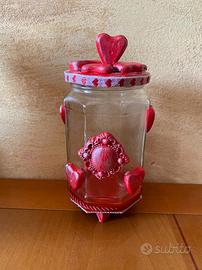 Barattolo vetro porta caramelle cuori rossi