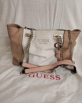 Borsa a spalla guess est 1981 rosa-bianco