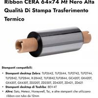 10pz Confezione Wax Ribbon 64mm*74mt nero termico