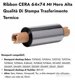 10pz Confezione Wax Ribbon 64mm*74mt nero termico