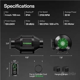 VIVOSUN Ventilatore da Condotto AeroZesh G4 100