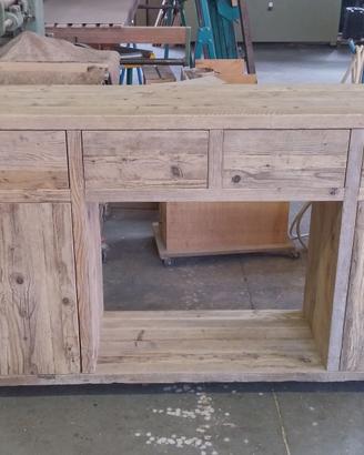 credenza in legno vecchio 4 cassetti 2 ante