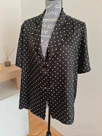 Camicia vintage nera con pois bianchi sartoriale t