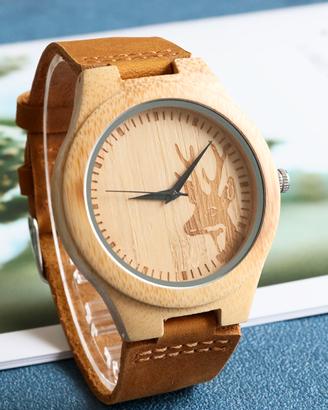 Orologio Legno Naturale Retro - Cervo Inciso