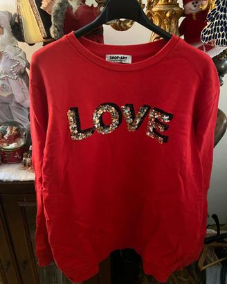 Felpa Shop-Art rossa con scitta paillettes L