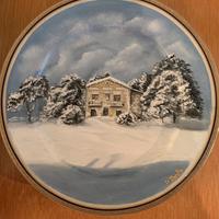 Paesaggio invernale. Piatto dipinto a mano