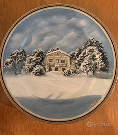Paesaggio invernale. Piatto dipinto a mano