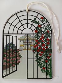 Pannello Vetro Vetrata Fiori Vintage Anni 80