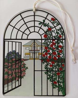 Pannello Vetro Vetrata Fiori Vintage Anni 80