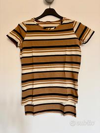 T-shirt Sisley a righe marrone/nero/beige