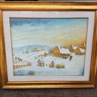 Quadro olio su tela paesaggio inverno