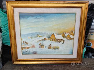 Quadro olio su tela paesaggio inverno