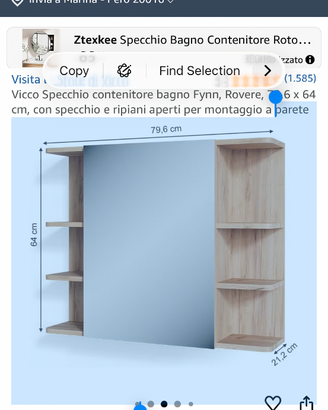 Specchiera bagno con contenitore e ripiani effetto