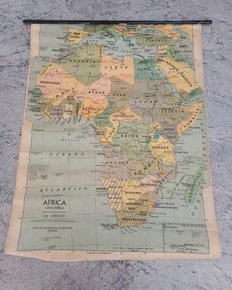 cartina scolastica vintage 1975 Africa pol-fis