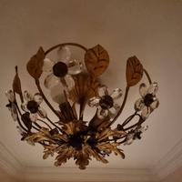 N. 3 plafoniere vintage a 3 luci in metallo dorato