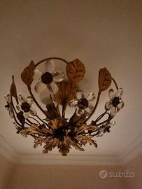 N. 3 plafoniere vintage a 3 luci in metallo dorato