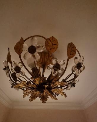 N. 3 plafoniere vintage a 3 luci in metallo dorato