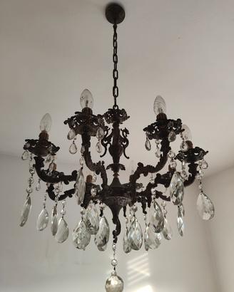 lampadario vintage barocco cristalli  prismati 