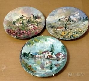 Tris PIATTI vintage dipinti a mano
