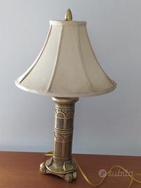 lampada antica in legno intarsiato  e ottone