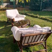 due poltrone di manao e giunco fasciato in cuoio c