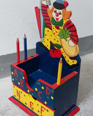 Pagliaccio/ Clown in legno dipinto a mano