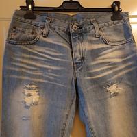 Blue jeans vintage donna zampa vita bassa toppe