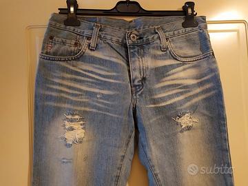 Blue jeans vintage donna zampa vita bassa toppe