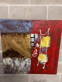 Quadro dipinto astratto materico rosso oro