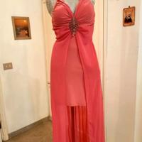 Abito lungo corallo con decorazione