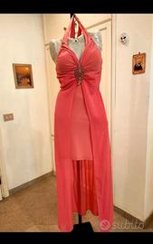 Abito lungo corallo con decorazione