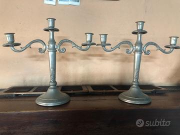 Coppia portacandele vintage in peltro
