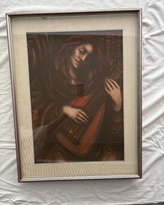 Quadro "Ragazza con balalaica" G. Olivan 1976