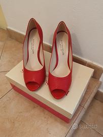 Décolleté Peep-Toe rosse  con tacco e  plateau 