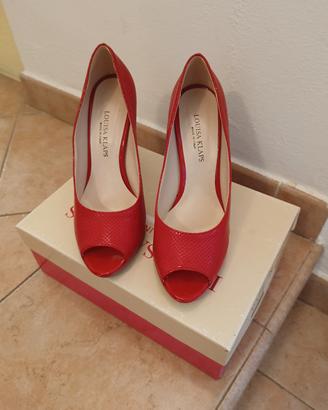 Décolleté Peep-Toe rosse  con tacco e  plateau 