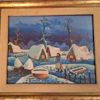 Quadro paesaggio villaggio invernale Russo 