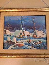 Quadro paesaggio villaggio invernale Russo 