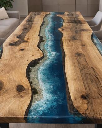 Tavolo artigianale in legno massello ed ecoresina